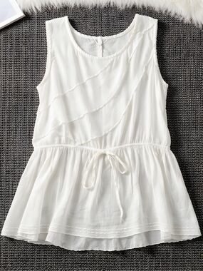 Uno Core M Medium Sleeveless White Ruffle Tie-Waist Blouse